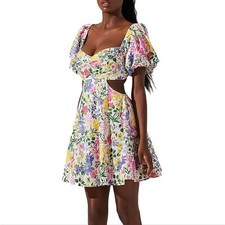NWT ASTR the Label Clarita Cut Out Mini Dress Pink Yellow Multi Floral Size: M