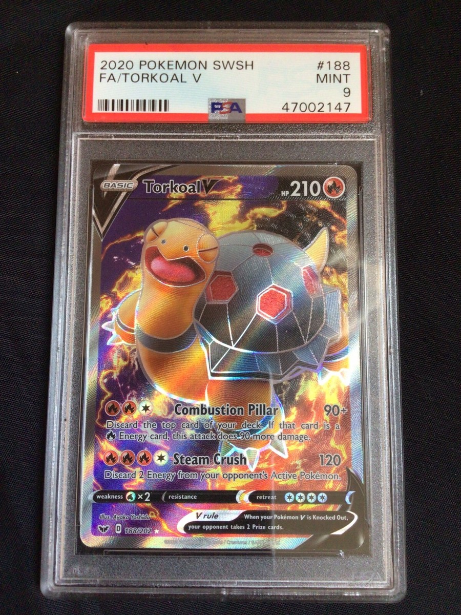 Pokemon Cards: Sword & Shield Ultra Rare: Torkoal V 188/202: PSA 9