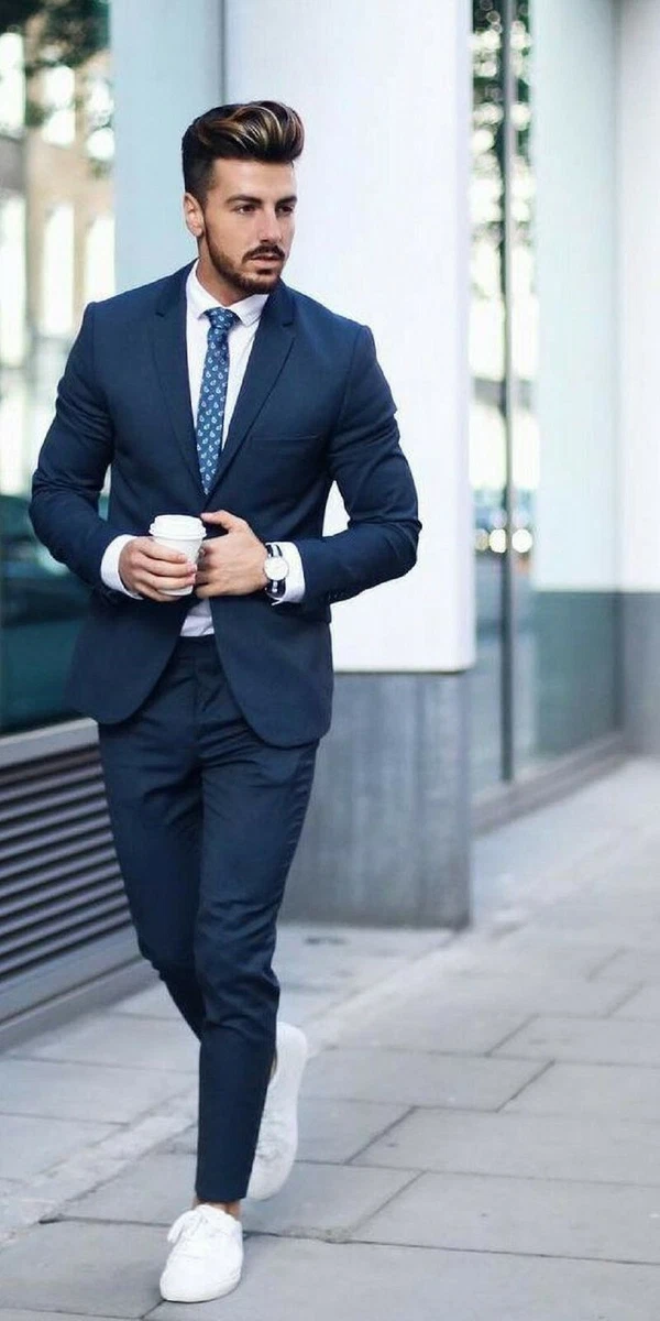 Mens Blue Formal Slim Fit Suit Wedding Party Wear Dinner One Button Coat  Pants