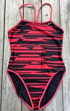 Ladies Swimsuit SPEEDO 1 Pc Tank Red + Black Print See Measurements