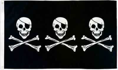3 Skulls Pirate 3x5ft Poly Pirate Flag Three Eye Patch Skulls Pirate Ship Flag