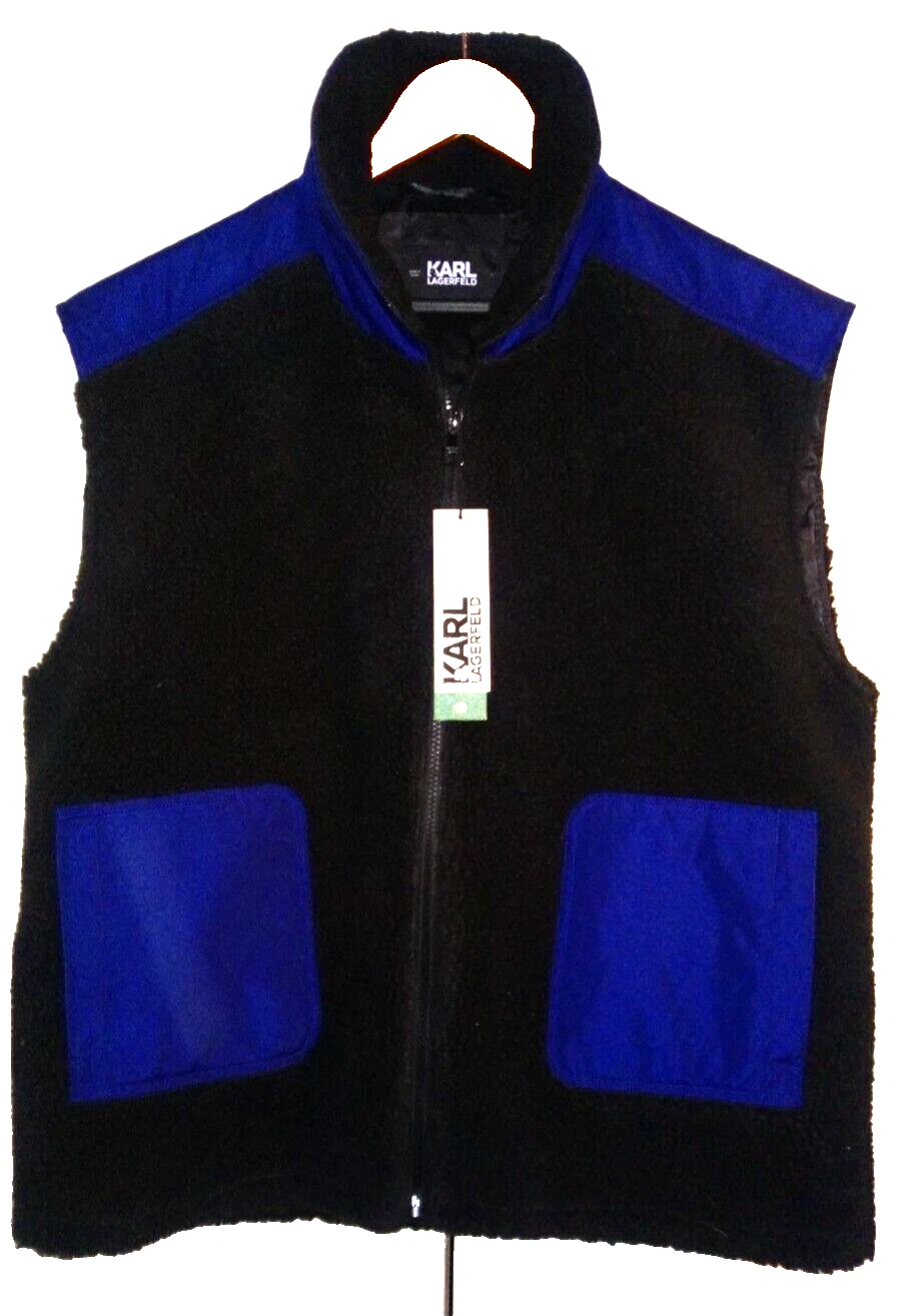 KARL LAGERFIELD LOGO FLEECE GILET BLACK/ BLUE VEST JACKET SIZE L