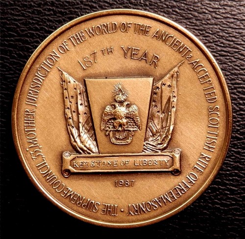 1987 Constitution Bicentennial Scottish Rite Freemason / Bronze Medal 45mm N127 - Picture 3 of 3