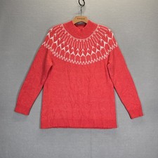 Talbots Sweater Womens Orange Fair Isle Pullover Mock Neck Size Medium