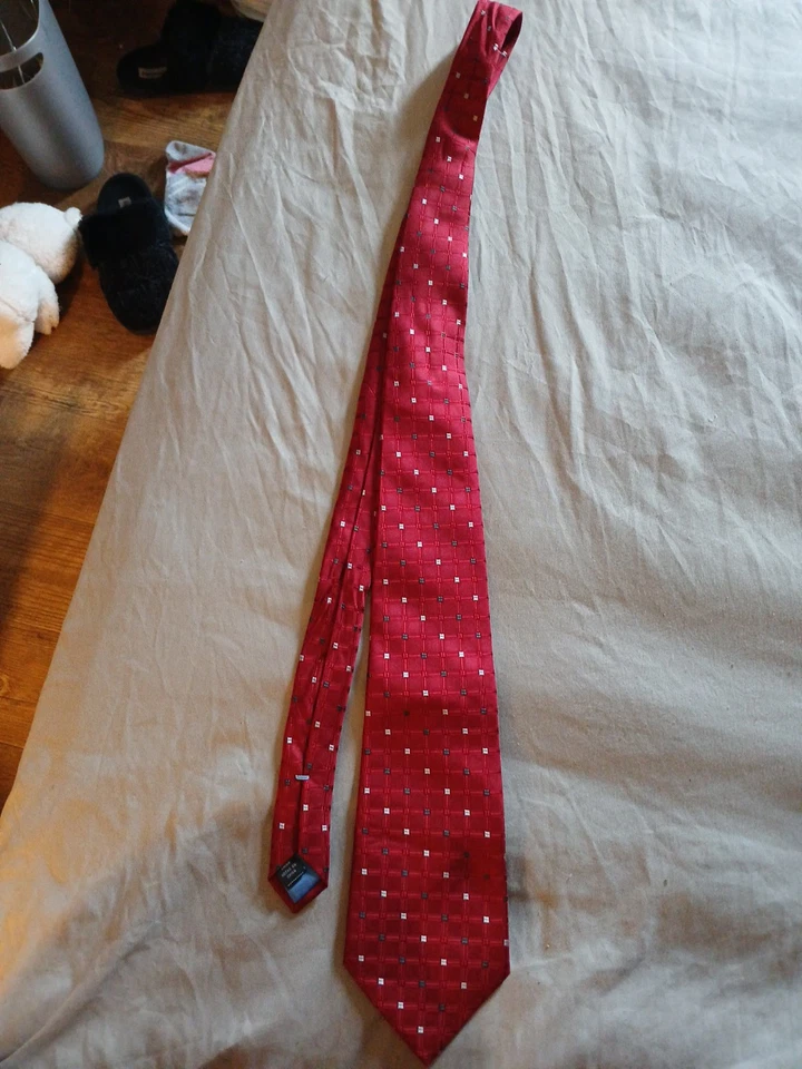 布加迪金条男式领带红色丝绸状况完好 — 第 2/4 张图片