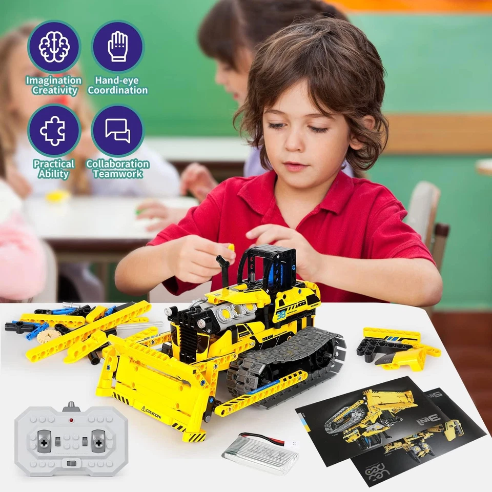 Remote Control Building Toy Set - 5 Models Including Bulldozer and Triceratops - Image 3 of 4