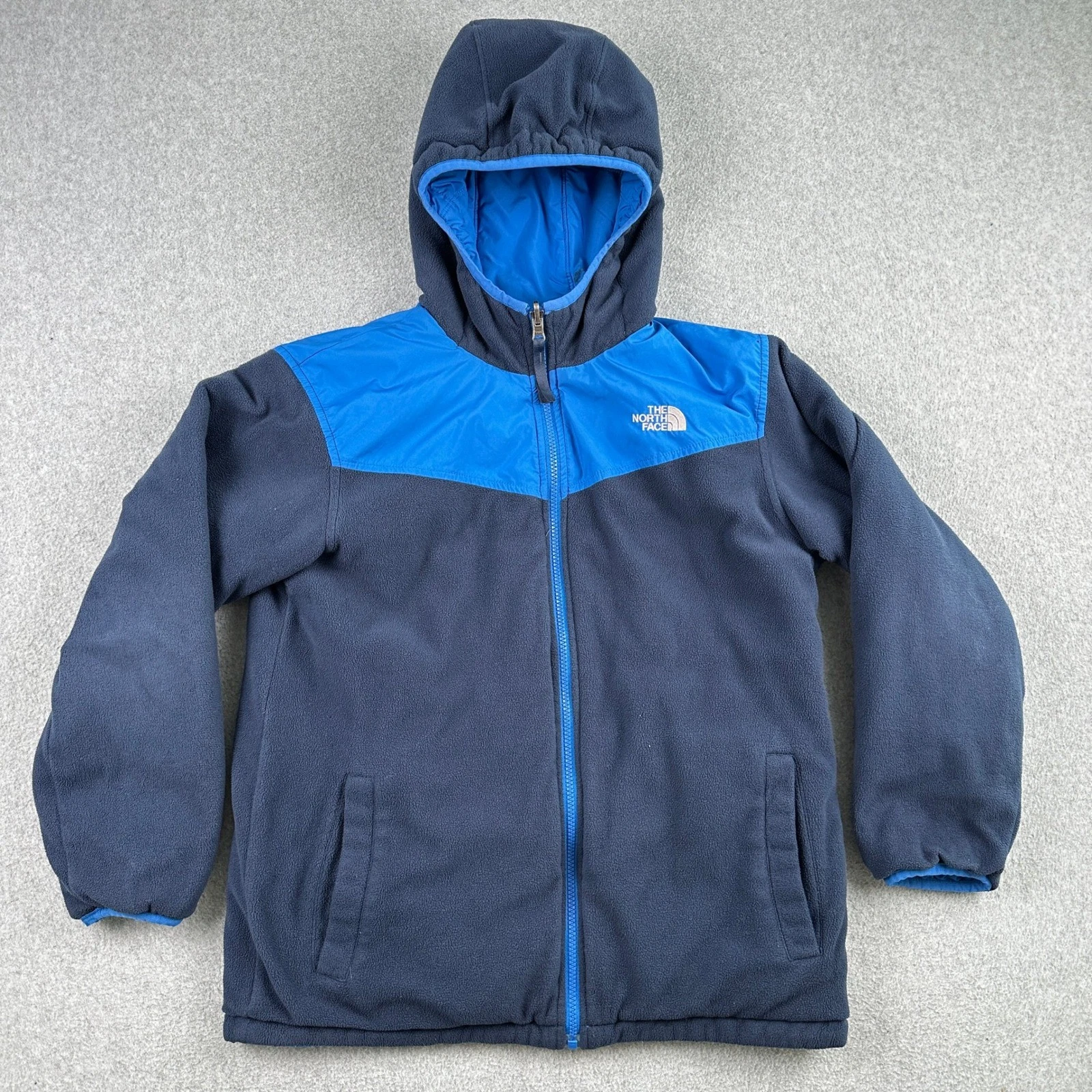 The North Face Jacket Boys L Blue Denali Fleece Full Zip Hooded Outdoor Coat