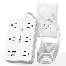 TerHavn Surge Protector Power Strip 15ft Flat Extension Cord 10 AC Outlets USB C