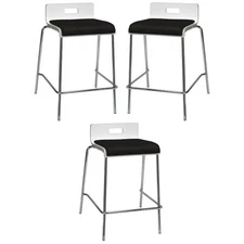 Home Square 25" Wooden Seat Counter Stool in White and Tuxedo - Set of 3