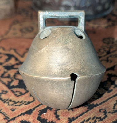 Old Antique Brass Sleigh Bell Crotal Bell Jingles Sounds Great 3 1/4'' T (M8)