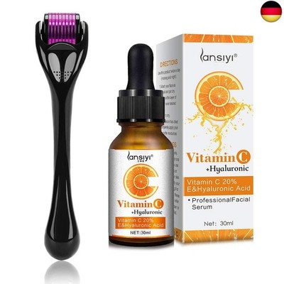 Derma Roller Microneedling Kit für Gesicht 0,3 mm und Vitamin C Serum mit 