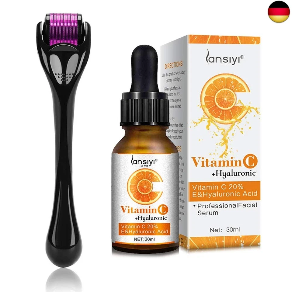 OCHILIMA Derma Roller Microneedling Kit für Gesicht 0,3 mm und Vitamin C Serum mit