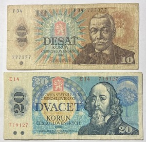 1986. 1988. Czechoslovakia 10 & 20 Korun Banknotes ( 777377 ) Combine Shipping