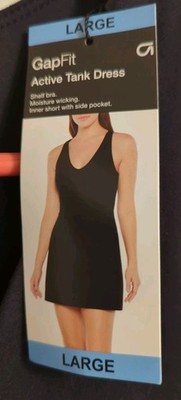 GAPFit L Active Tank Dress Shelf Bra Moisture Wicking Inner Shorts Pocket Black