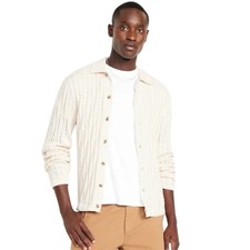 NWT Old Navy Ivory Cable Knit Cardigan Sweater Men  s Size XL Preppy Sweater