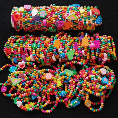 Wholesale 50/100 Mix Kids Wooden Beaded Elastic Bracelets Cute Color Party Gifts