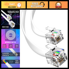 50FT RJ11 Phone Cord Cable for Landline, Modem  Fax - 6P4C White Telephone Line