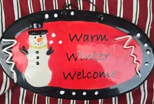 Tumbleweed Pottery Warm Winter Welcome Christmas Wall Hanging Plaque
