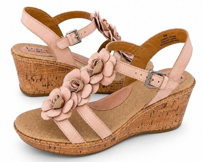 b.o.c. Born Concept Women s Blush Pink Floral Cork Wedge Sandals Size 9M