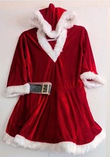 Santa Mrs Claus Hooded Mini Dess Sz XL w Belt Costume Cosplay Red White NEW