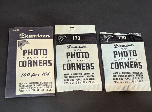 2 Unopened Packs 1 Open Vintage Dennison Photo & Postcard Mounting Corners Black