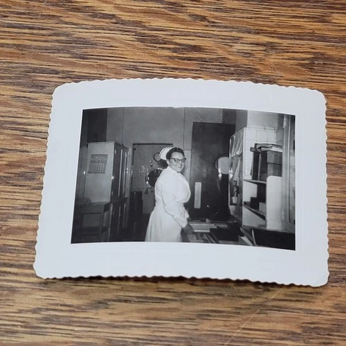 Vintage Photo Snapshot Black & White NURSE