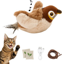 Paws Power Toys Rechargeable Flapping Bird Sparrow, Lifelike Chirp Tweet, Tou