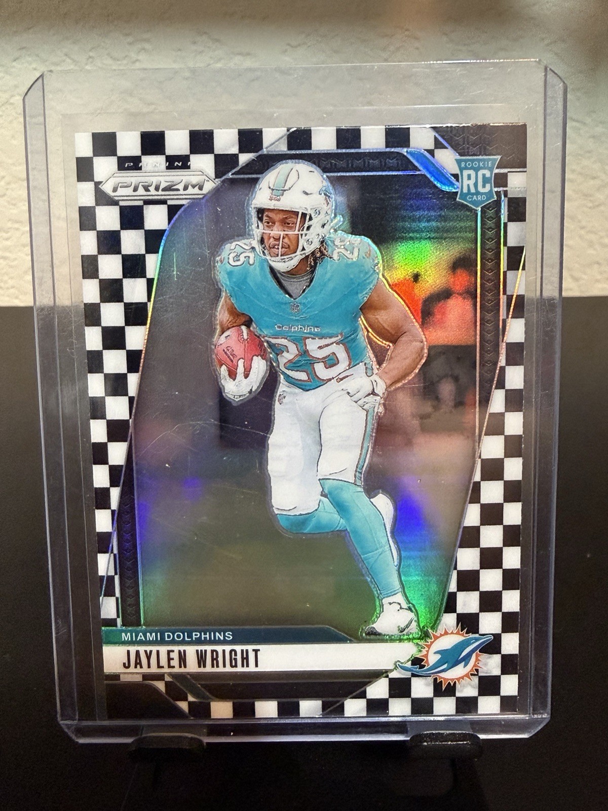 2024 Panini Prizm Football #348 Jaylen Wright Black and White Checker Dolphins