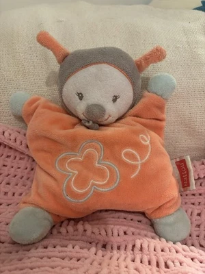 Doudou Mouchoir Nattou - coccinelle corail Orange et Gris - État Nickel hochet  - Photo 1/4