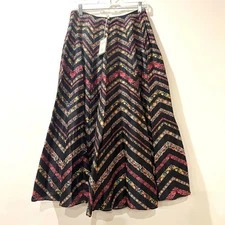 NWT La Fuori 100% silk flare midi skirt medium boho floral print side zip 