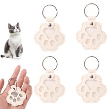 4Pcs Pet Paw Print Leather Keychains, White PU Leather Dog Cat Hair Keychains
