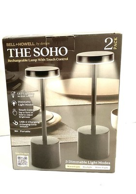 Bell Howell Soho LED Touch Lamp 2 Pack Rechargeable Dimmable USB Table Lamp