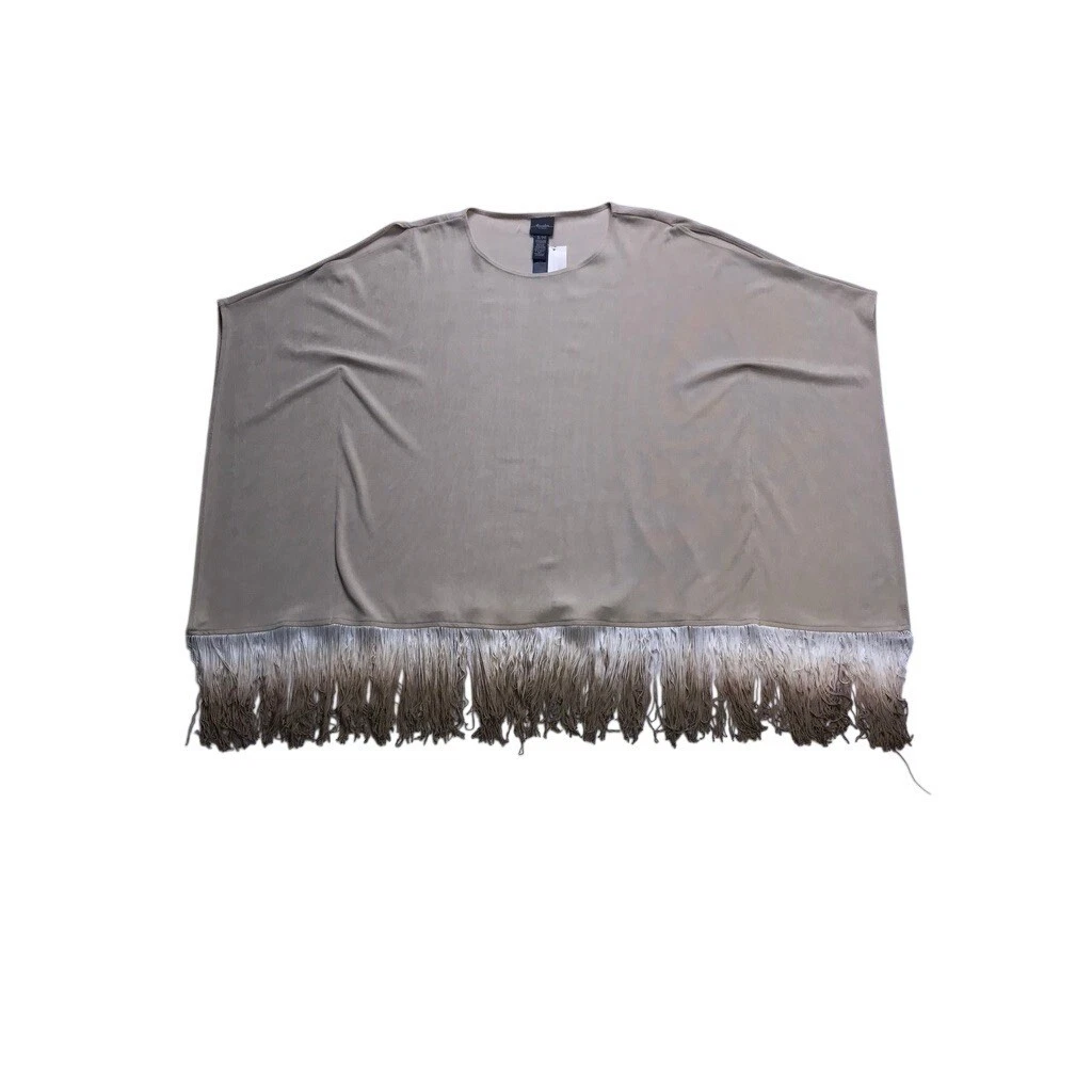Chico's Travelers Poncho Women S/M Tan NEW Fringe Ombre Acetate Spandex Top