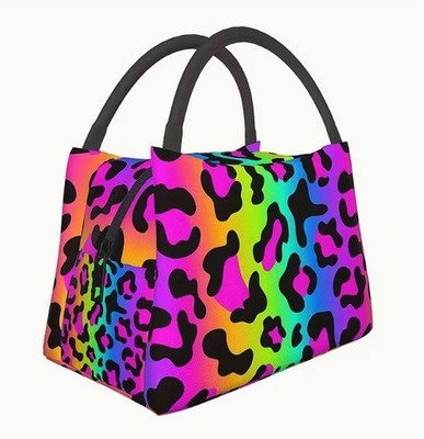 Colorful Leopard Print Insulated lunch bag.   Work, School, Beach, Pool,