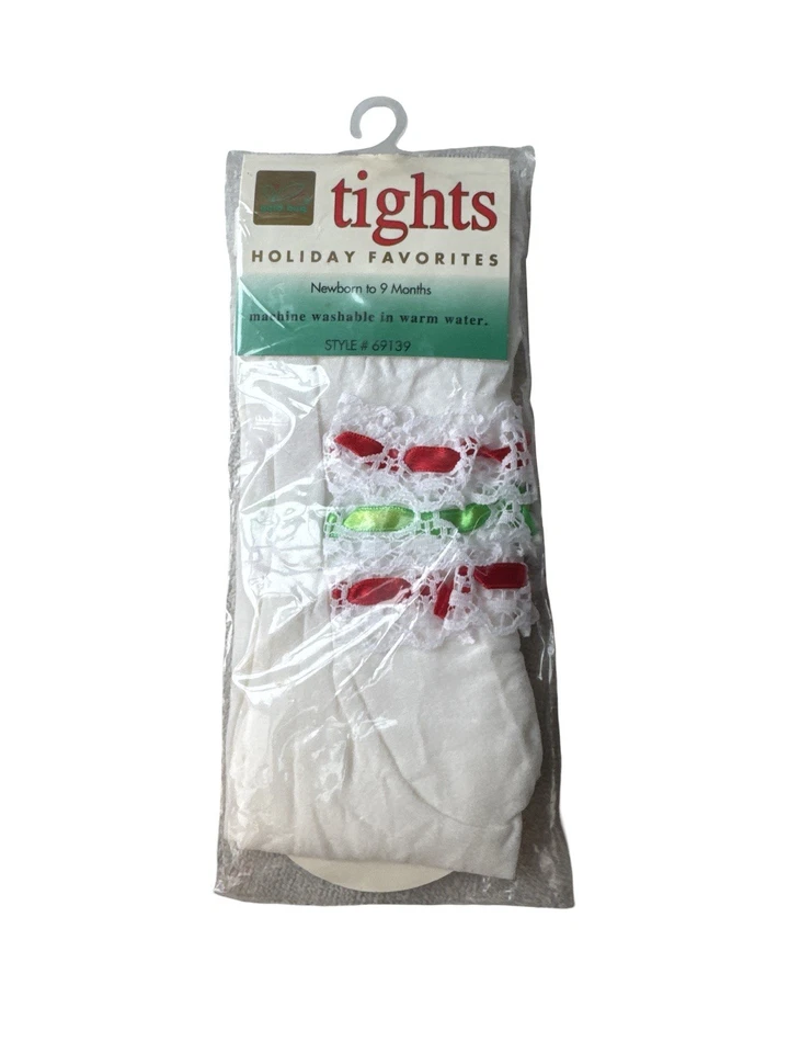 Vintage 1990 Goldbug Holiday Tights Newborn to 9 Months NOS Christmas Lace - Image 2 of 4