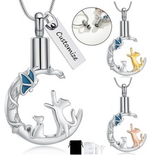 Cat Moon Cremation Urn Necklace for Ashes Pet Ashes Keepsake Urn Jewelry for Cat
