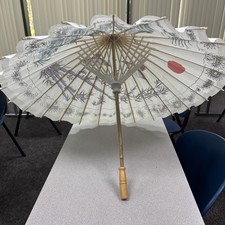 Japanese Wagasa Paper Parasol Bamboo Umbrella Hand Painted Peacock and Floral