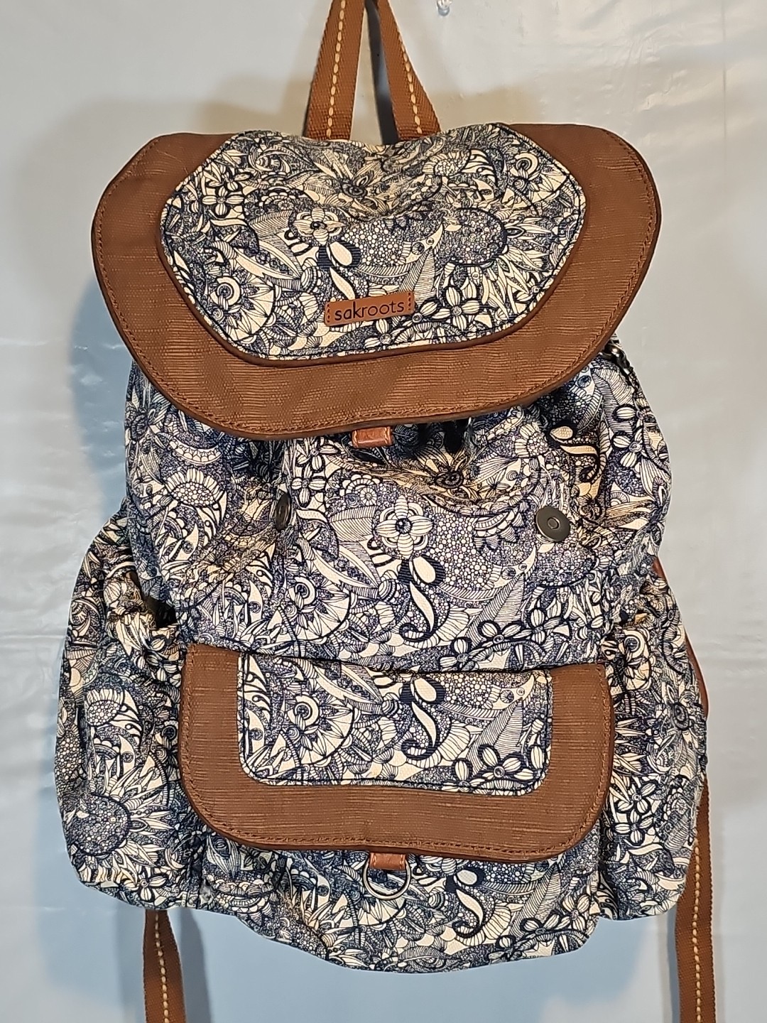 Sakroots Backpack Leather Drawstring Flap Nature Floral The Sak Canvas Tote Boho