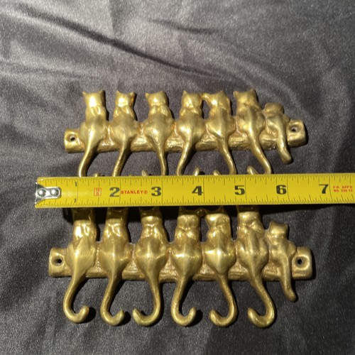 2er Set Vintage Messing Metall Katzen Schlüsselhalter 6 Haken Kätzchen Wandhalterung hängend Schwänze - Bild 7 von 9