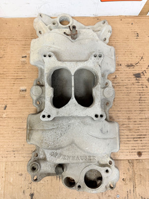 SBC CHEVY 283-350 V-8 OFFENHAUSER 360 5693 HI RISE ALUMINUM INTAKE MANIFOLD