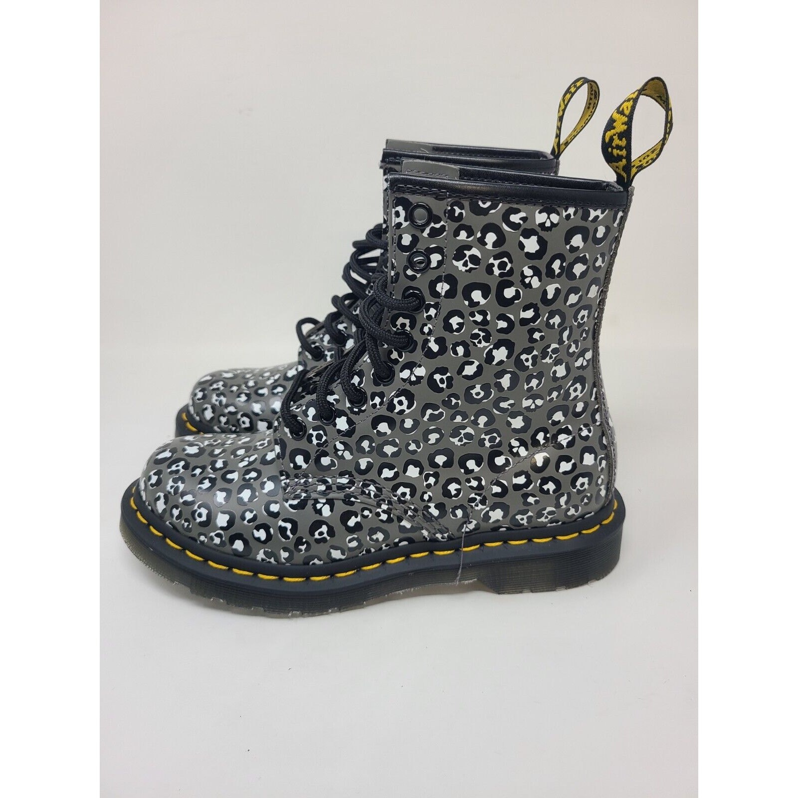DOC DR MARTENS GUNMETAL 1460 LOUD LEOPARD Leather Boots Sz 6 Grunge Whimsigoth thumbnail 2
