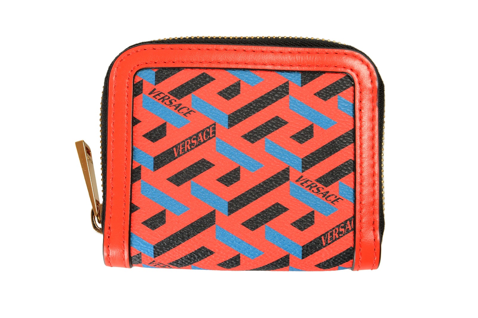 Женский компактный кошелек Versace La Greca фирменного красного цвета на молнии 54690₽