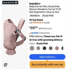 Baby Bjorn Baby Carrier Mini Dusty Pink - Newborn MSRP 99 Great Condition