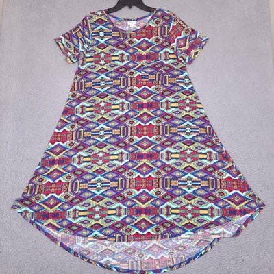 LuLaRoe Amelia Dress Womens Medium Colorful Geometric Tribal Print Short Sleeve