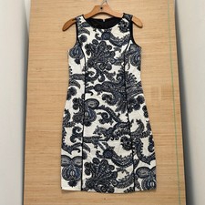 Talbots Petites Blue White Paisley Sleeveless Sheath Dress Size 4P 5979