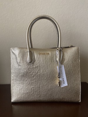 Michael Michael Kors Mercer Large Pebbled Leather Tote Bag Pale Gold 