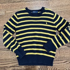 Vintage Polo Ralph Lauren Sweater Boys S 100 Cotton Striped yellow navy blue