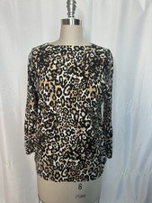 TALBOTS WOMEN'S 100 CASHMERE SWEATER CHEETAH PRINT LONG SLEEVE SIZE LARGE