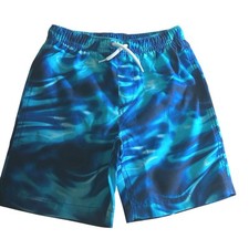 Lands' End Boys Blue Swirl Drawstring Mesh Liner Swim Trunks S 6 7 NWOT