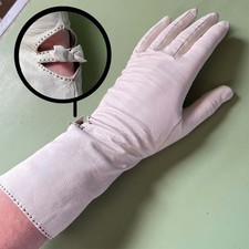 VTG 50s French Kidskin Ivory Leather Gloves Sz 7 12  Couture Wrist